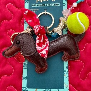 Piper K Dachshund-Brown Dog Keychain with Red and Yellow Accents